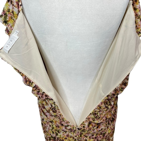 ASTR THE LABEL DRESS Floral Ruched Chiffon Mini YELLOW SIZE Medium - Picture 13 of 13